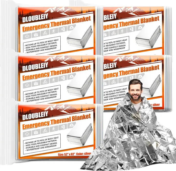 5-Pack Emergency Mylar Thermal Blankets — Space Rescue Wraps